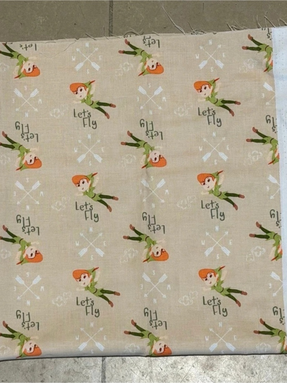 Camelot Fabrics Peter Pan & Tinker Bell Let's Fly Beige Fabric